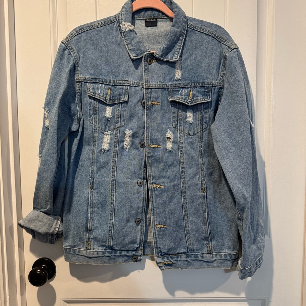Judy Bridal Distressed Denim Jacket Size Large